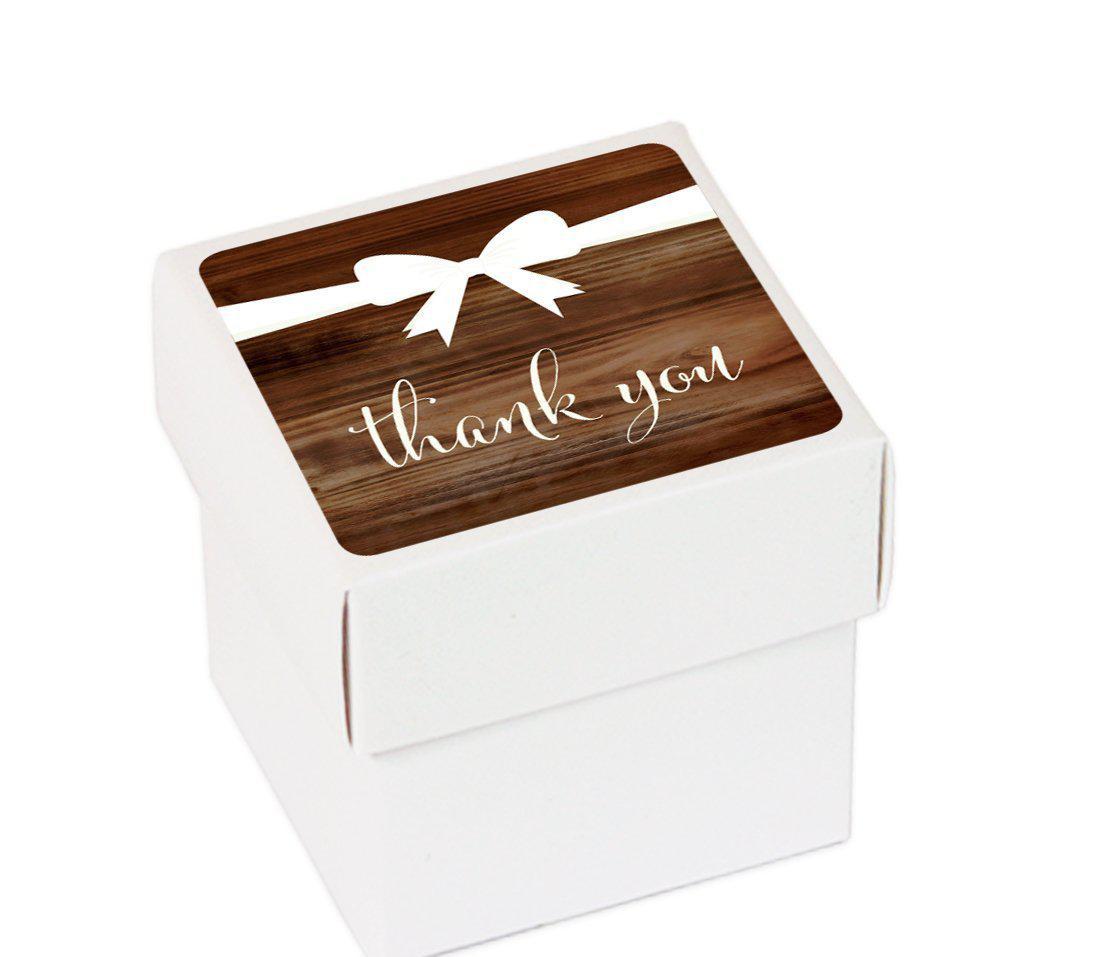 Rustic Wood Square Party Favor Boxes, Thank You with Bow-Set of 20-Andaz Press-