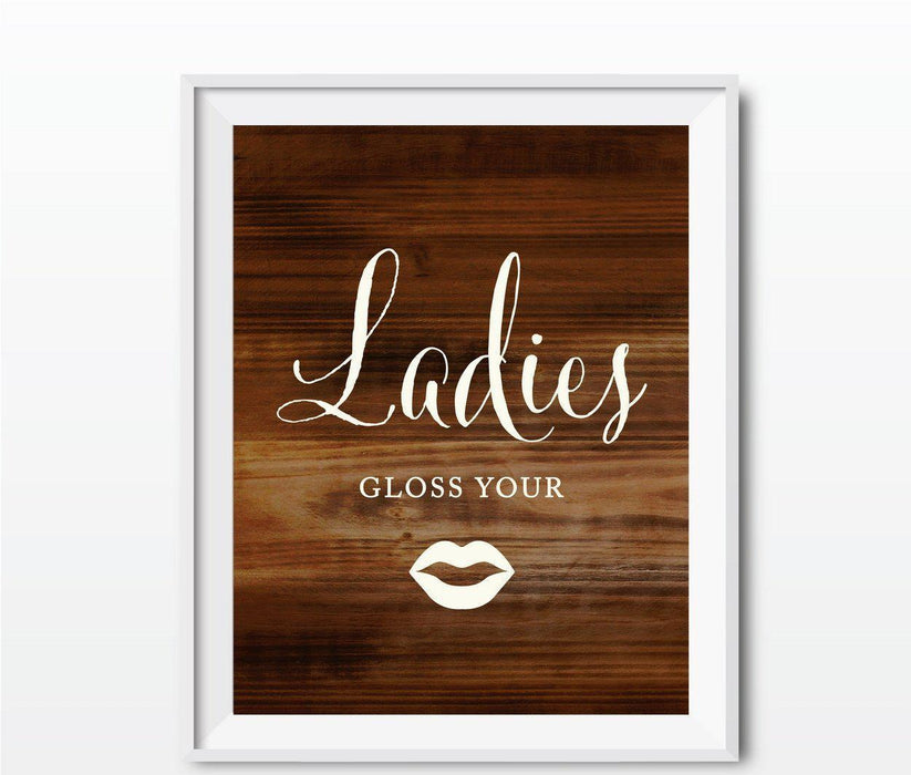 Rustic Wood Wedding Party Signs, 2-Pack-Set of 2-Andaz Press-Gloss Your Lips, Comb Your Mustache-