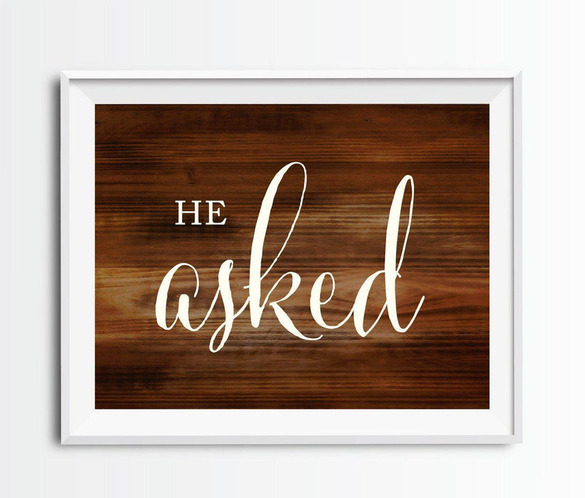 Rustic Wood Wedding Party Signs, 2-Pack-Set of 2-Andaz Press-He Asked, She Said Yes!-