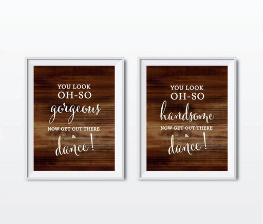 Rustic Wood Wedding Party Signs, 2-Pack-Set of 2-Andaz Press-You Look Gorgeous, Handsome-