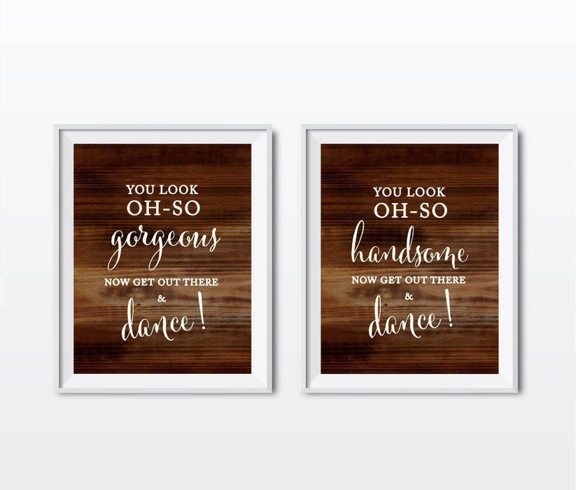 Rustic Wood Wedding Party Signs, 2-Pack-Set of 2-Andaz Press-You Look Gorgeous, Handsome-
