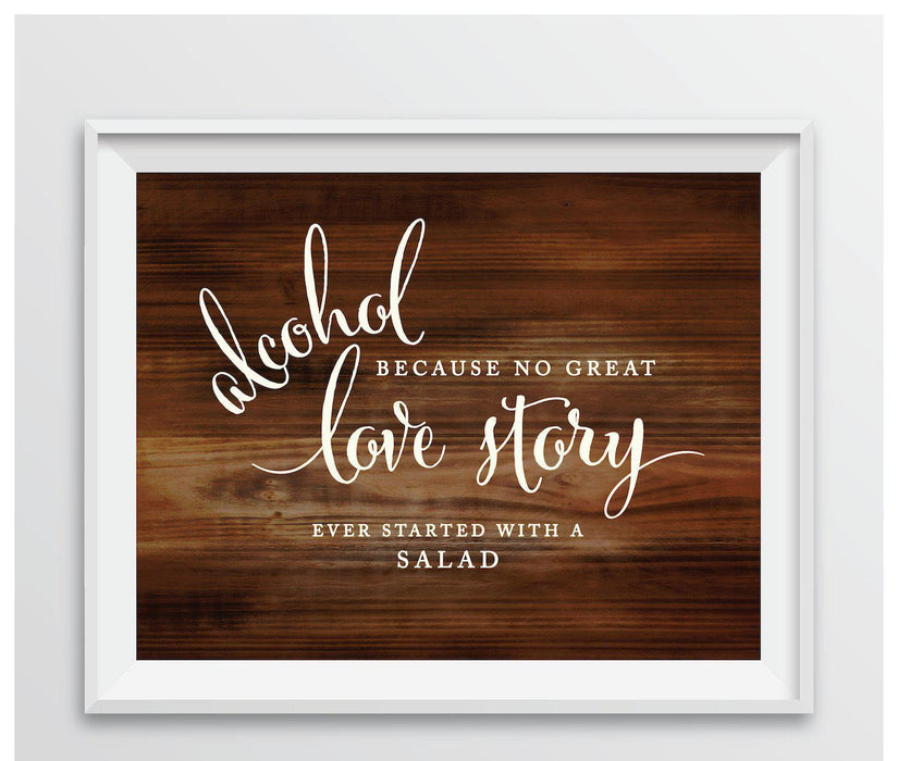 Rustic Wood Wedding Party Signs-Set of 1-Andaz Press-Alcohol, No Story Started With A Salad-