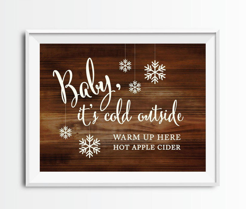 Rustic Wood Wedding Party Signs-Set of 1-Andaz Press-Baby It's Cold Outside - Cider-