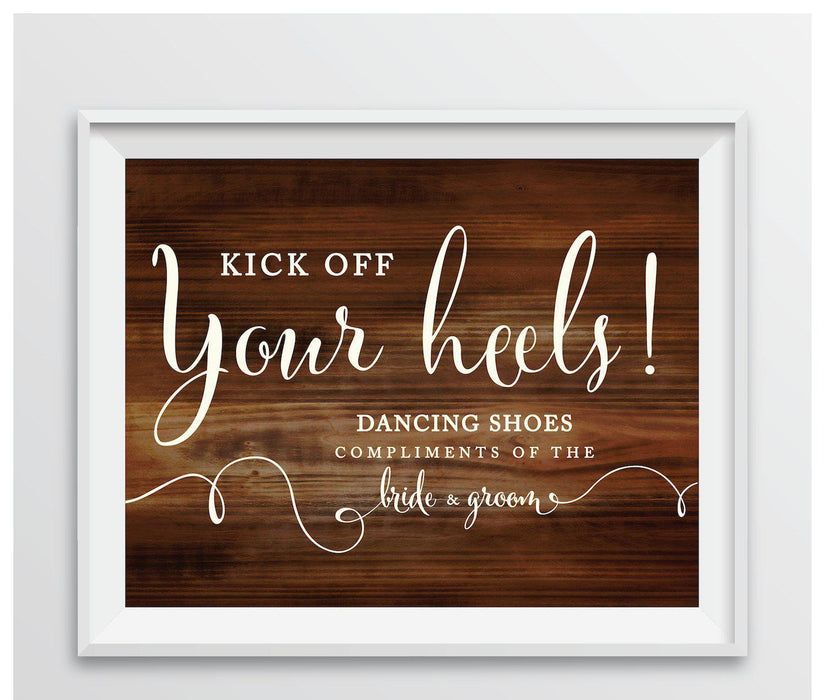 Rustic Wood Wedding Party Signs-Set of 1-Andaz Press-Dancing Shoes - Kick Off Your Heels-
