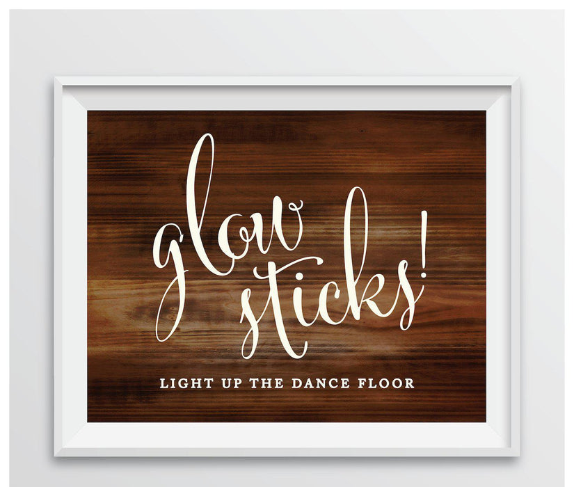 Rustic Wood Wedding Party Signs-Set of 1-Andaz Press-Glow Sticks, Light Up The Dance Floor-