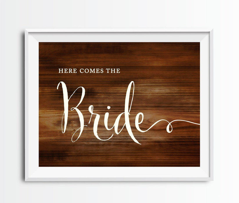 Rustic Wood Wedding Party Signs-Set of 1-Andaz Press-Here Comes The Bride-