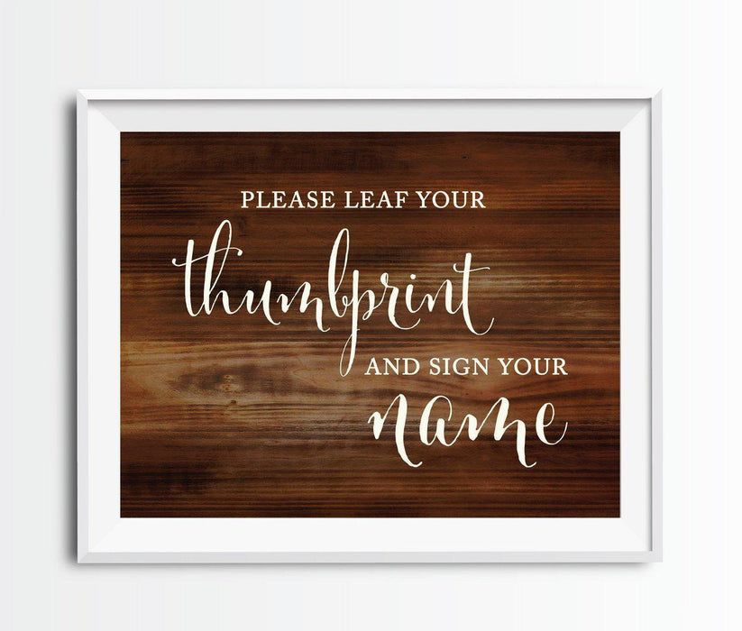 Rustic Wood Wedding Party Signs-Set of 1-Andaz Press-Leaf Your Thumbprint-