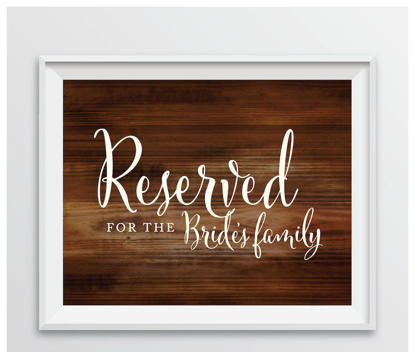 Rustic Wood Wedding Party Signs-Set of 1-Andaz Press-Reserved For The Bride's Family-