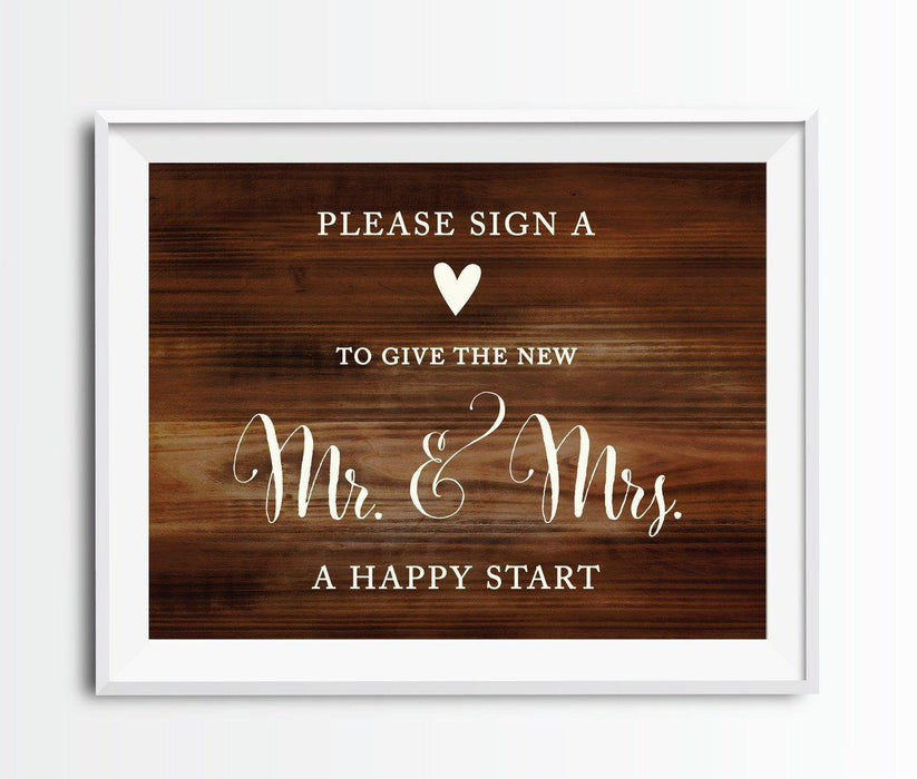 Rustic Wood Wedding Party Signs-Set of 1-Andaz Press-Sign Heart, Give Couple A Happy Start-