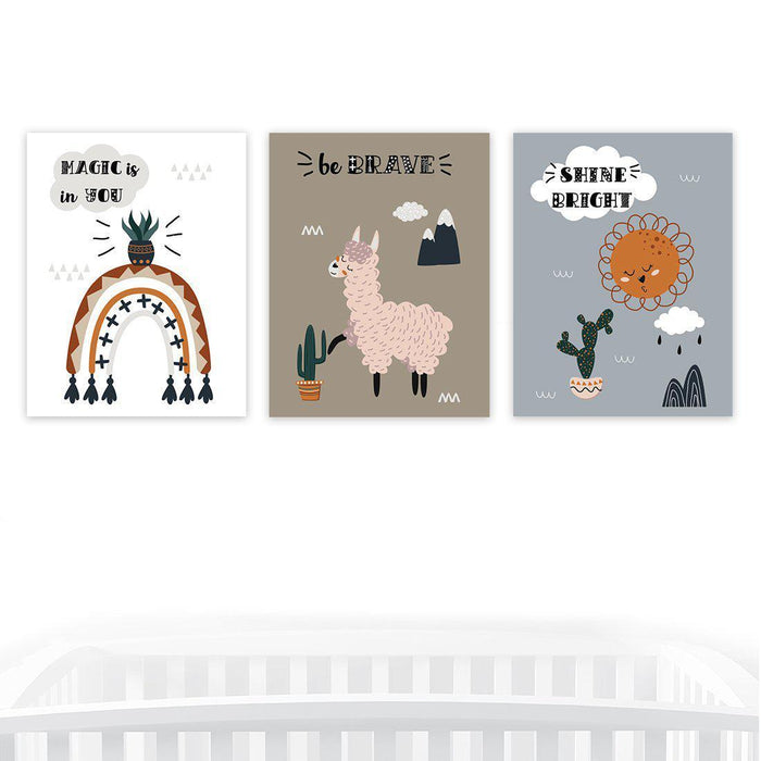 Scandinavian Hello Llama Kids Wall Art Collection-Set of 1-Andaz Press-Be Brave-