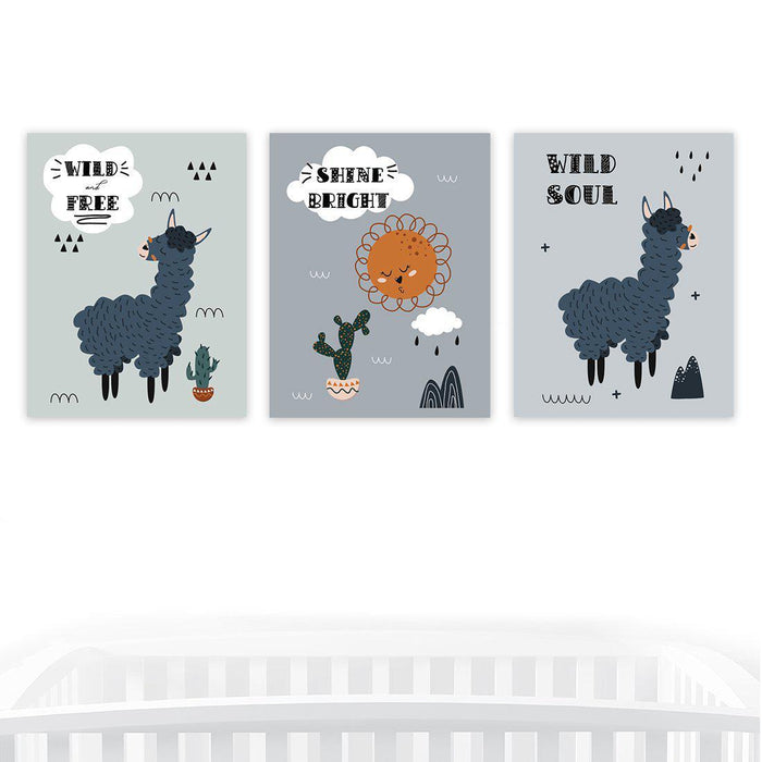 Scandinavian Hello Llama Kids Wall Art Collection-Set of 1-Andaz Press-Be Brave-