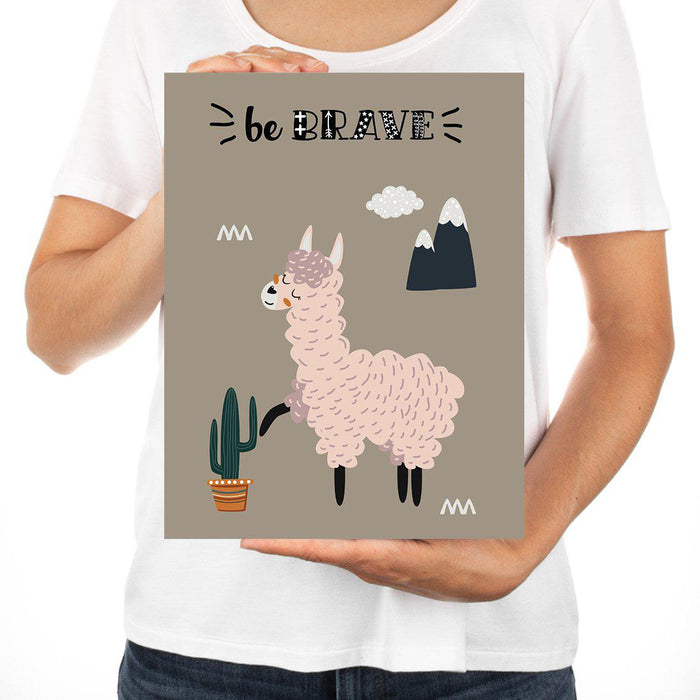 Scandinavian Hello Llama Kids Wall Art Collection-Set of 1-Andaz Press-Be Brave-