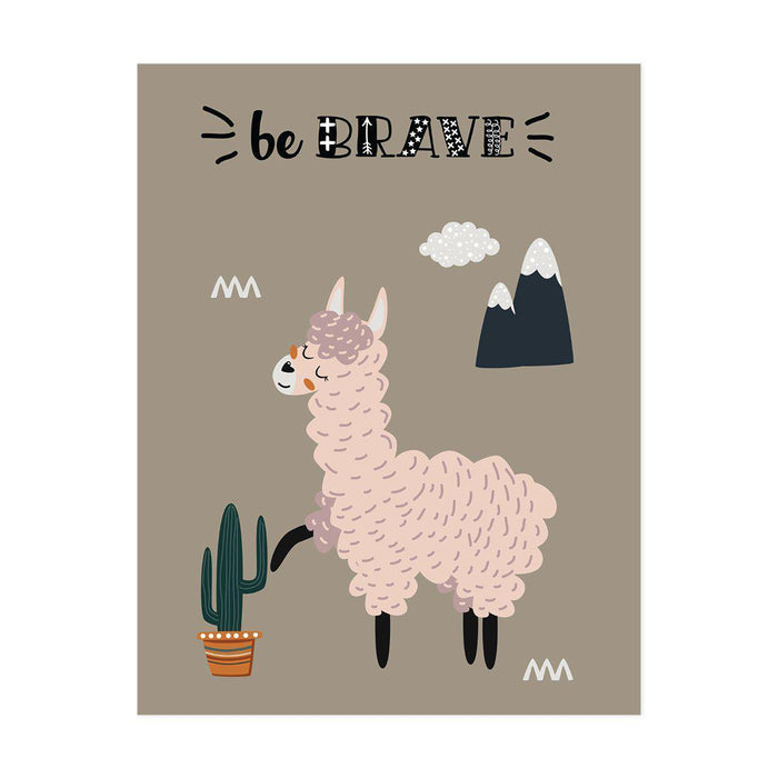 Scandinavian Hello Llama Kids Wall Art Collection-Set of 1-Andaz Press-Be Brave-