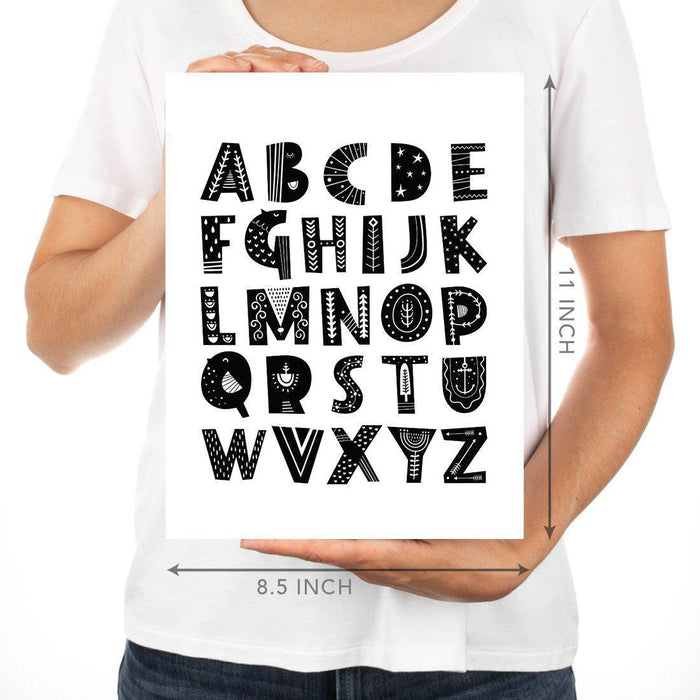 Scandinavian Woodland Black and White Alphabet Mountain Polar Bear Graphic-Set of 3-Andaz Press-