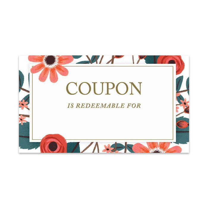 Script Blank Coupon Is Redeemable For Voucher Cards, Redeem Discount Small Business-Set of 100-Andaz Press-Abstract Coral Flowers-