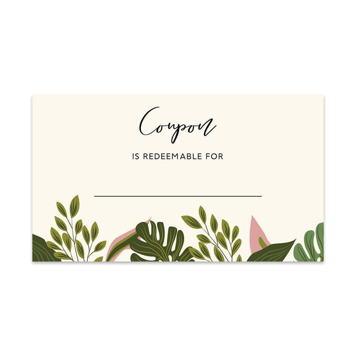 Script Blank Coupon Is Redeemable For Voucher Cards, Redeem Discount Small Business-Set of 100-Andaz Press-Abstract Leaves-