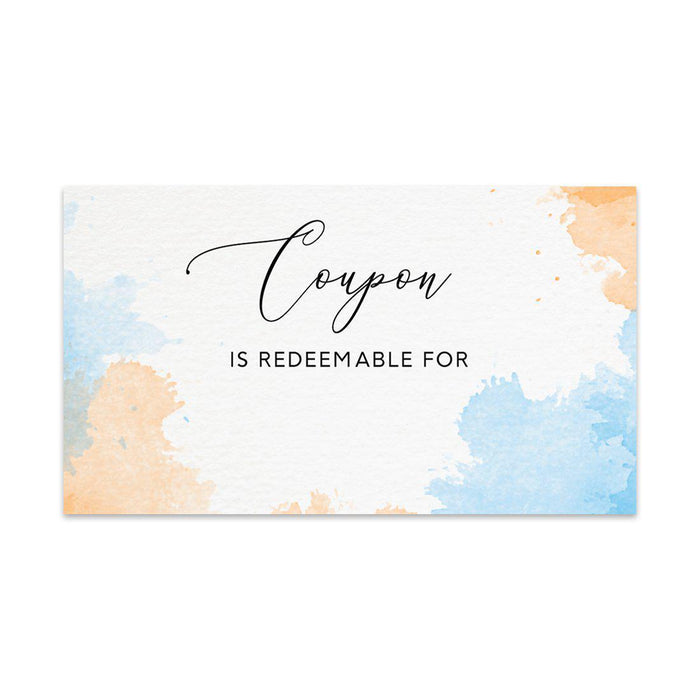 Script Blank Coupon Is Redeemable For Voucher Cards, Redeem Discount Small Business-Set of 100-Andaz Press-Baby Blue Neutral Watercolor-