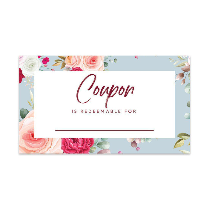 Script Blank Coupon Is Redeemable For Voucher Cards, Redeem Discount Small Business-Set of 100-Andaz Press-Classic Florals-