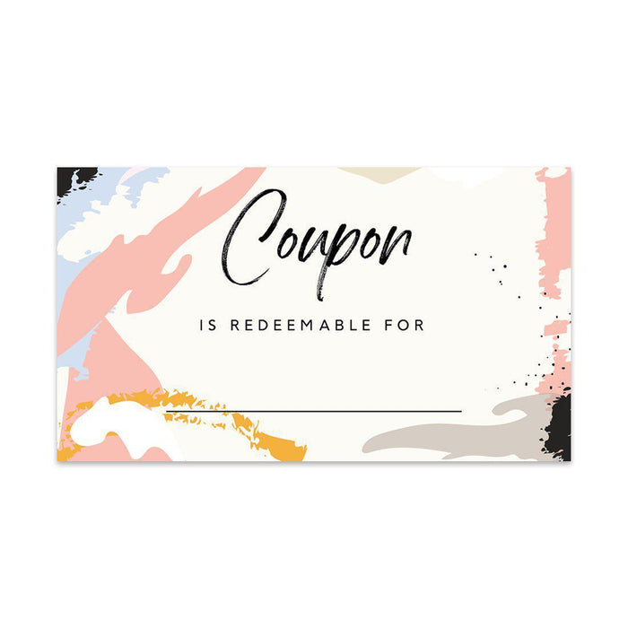 Script Blank Coupon Is Redeemable For Voucher Cards, Redeem Discount Small Business-Set of 100-Andaz Press-Coral and Grey Abstract-