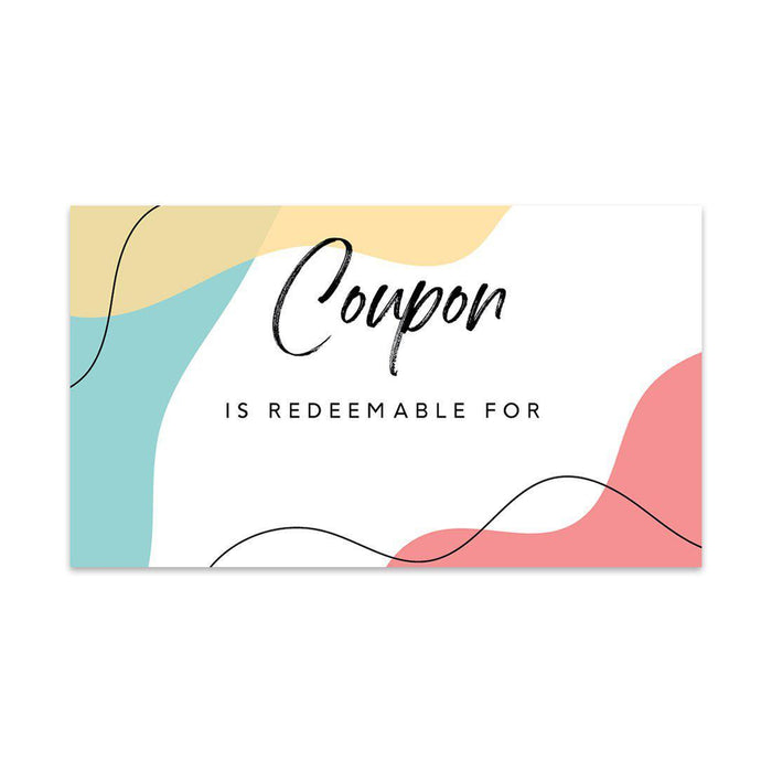 Script Blank Coupon Is Redeemable For Voucher Cards, Redeem Discount Small Business-Set of 100-Andaz Press-Coral and Yellow Abstract Shapes-