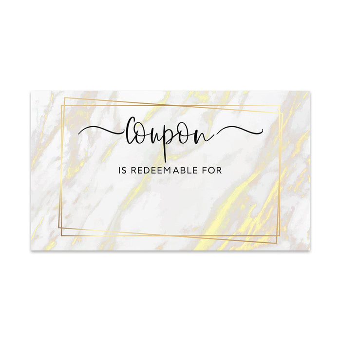 Script Blank Coupon Is Redeemable For Voucher Cards, Redeem Discount Small Business-Set of 100-Andaz Press-Gold and Ivory Marble-