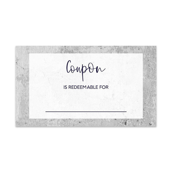 Script Blank Coupon Is Redeemable For Voucher Cards, Redeem Discount Small Business-Set of 100-Andaz Press-Grey Concrete Design-