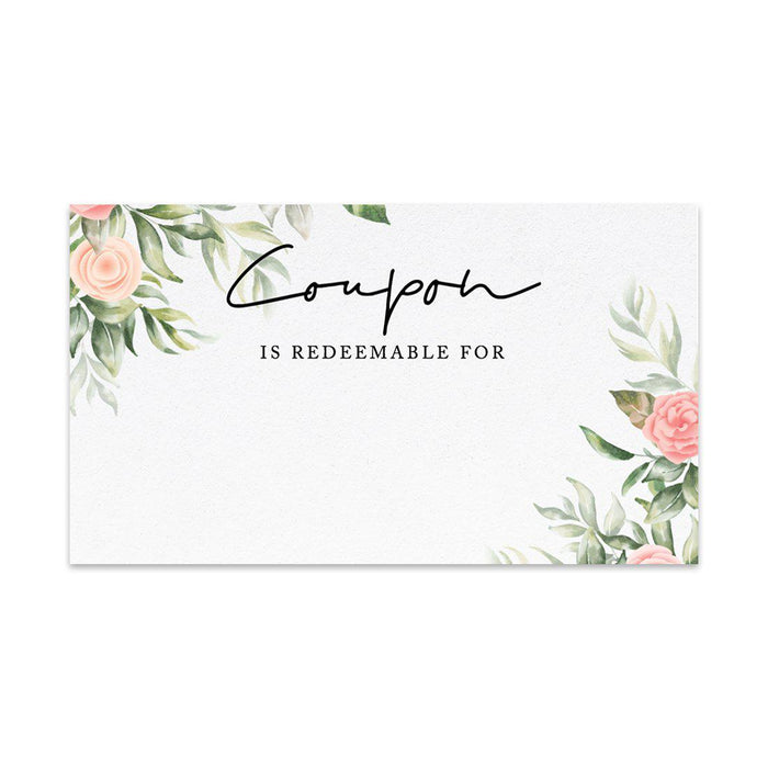 Script Blank Coupon Is Redeemable For Voucher Cards, Redeem Discount Small Business-Set of 100-Andaz Press-Ivory and Pink Florals-