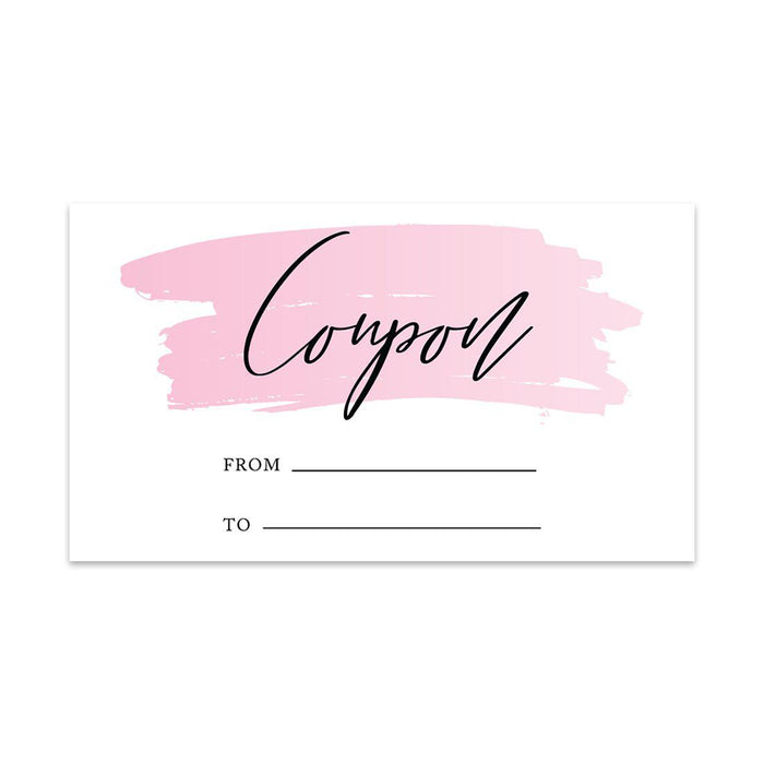 Script Blank Coupon Is Redeemable For Voucher Cards, Redeem Discount Small Business-Set of 100-Andaz Press-Pink Brushed Stroke-