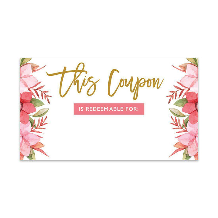 Script Blank Coupon Is Redeemable For Voucher Cards, Redeem Discount Small Business-Set of 100-Andaz Press-Pink Florals-