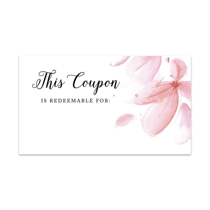 Script Blank Coupon Is Redeemable For Voucher Cards, Redeem Discount Small Business-Set of 100-Andaz Press-Pink Watercolor Bloom Leaves-