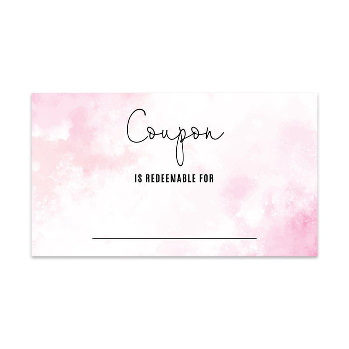 Script Blank Coupon Is Redeemable For Voucher Cards, Redeem Discount Small Business-Set of 100-Andaz Press-Pink Watercolor Clouds-