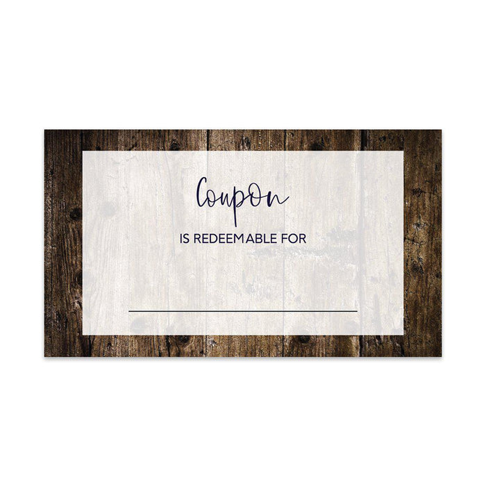 Script Blank Coupon Is Redeemable For Voucher Cards, Redeem Discount Small Business-Set of 100-Andaz Press-Rustic Wood-