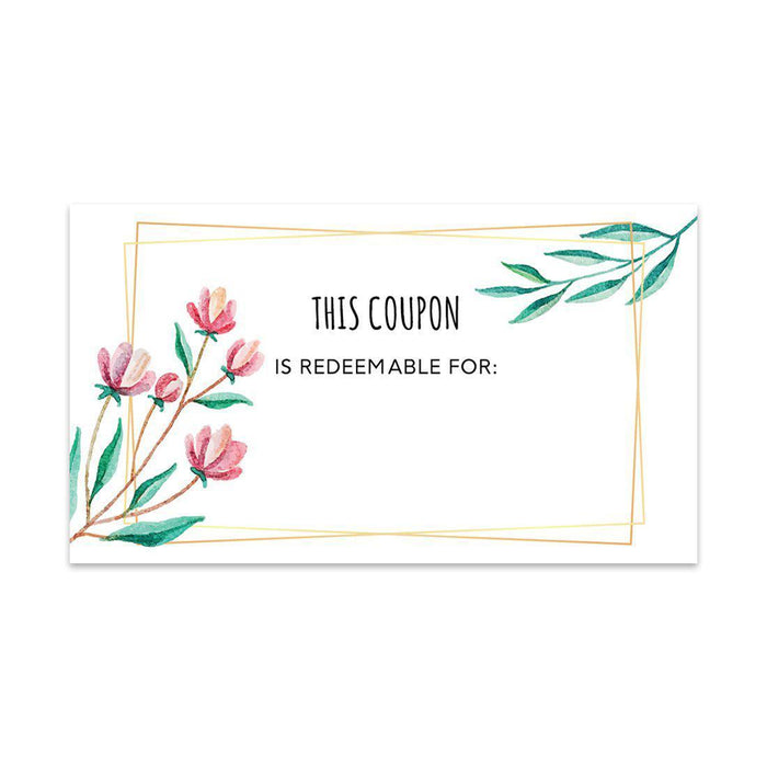 Script Blank Coupon Is Redeemable For Voucher Cards, Redeem Discount Small Business-Set of 100-Andaz Press-Spring Florals-