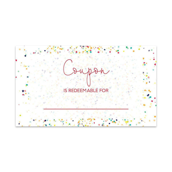 Script Blank Coupon Is Redeemable For Voucher Cards, Redeem Discount Small Business-Set of 100-Andaz Press-Sprinkled Confetti-