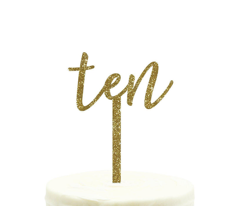 Script Number Glitter Acrylic Birthday Cake Toppers-Set of 1-Andaz Press-Gold-One-