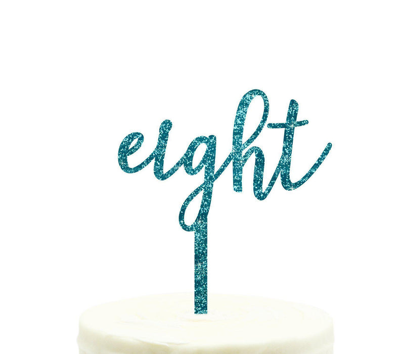 Script Number Glitter Acrylic Birthday Cake Toppers-Set of 1-Andaz Press-Aqua-Eight-