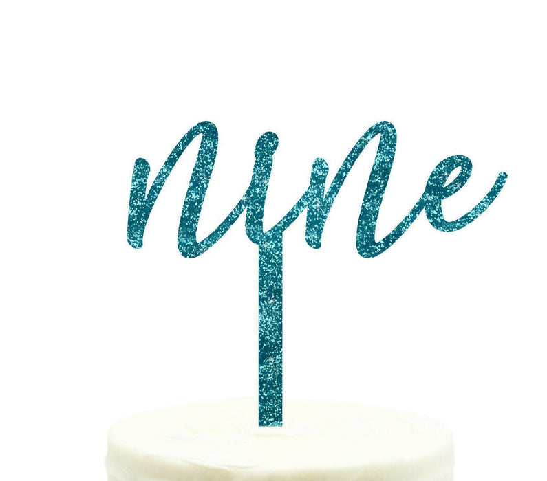 Script Number Glitter Acrylic Birthday Cake Toppers-Set of 1-Andaz Press-Aqua-Nine-