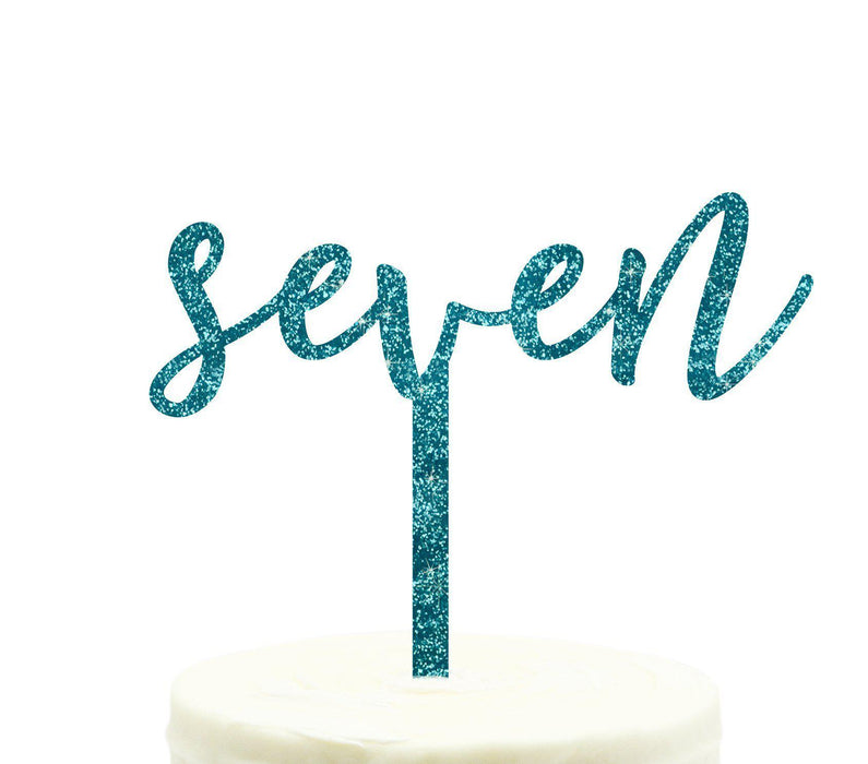 Script Number Glitter Acrylic Birthday Cake Toppers-Set of 1-Andaz Press-Aqua-Seven-