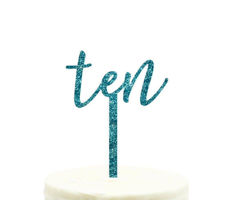 Script Number Glitter Acrylic Birthday Cake Toppers-Set of 1-Andaz Press-Aqua-Ten-