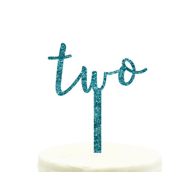 Script Number Glitter Acrylic Birthday Cake Toppers-Set of 1-Andaz Press-Aqua-Two-