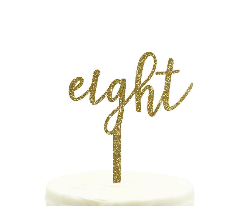 Script Number Glitter Acrylic Birthday Cake Toppers-Set of 1-Andaz Press-Gold-Eight-
