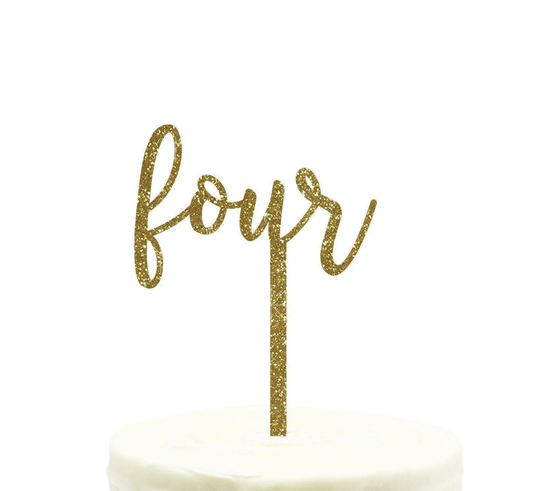 Script Number Glitter Acrylic Birthday Cake Toppers-Set of 1-Andaz Press-Gold-Four-
