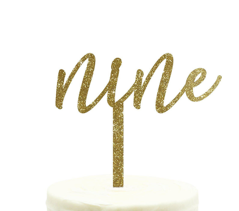 Script Number Glitter Acrylic Birthday Cake Toppers-Set of 1-Andaz Press-Gold-Nine-