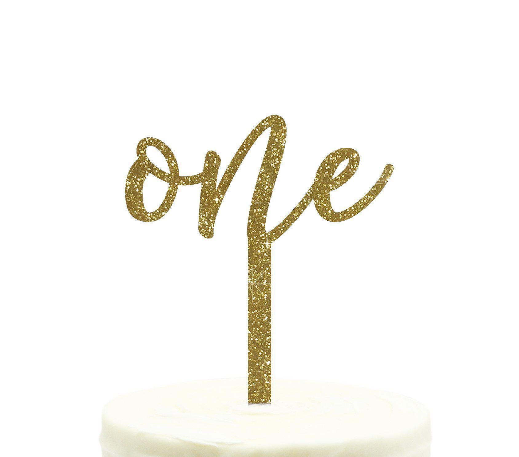 Script Number Glitter Acrylic Birthday Cake Toppers-Set of 1-Andaz Press-Gold-One-