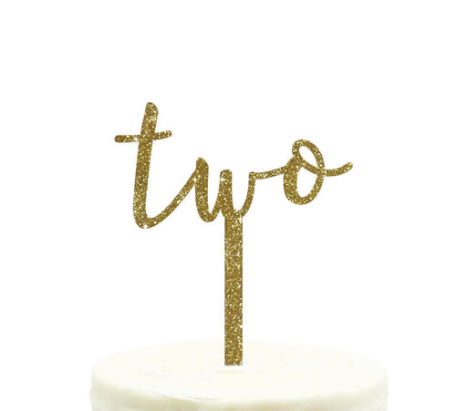 Script Number Glitter Acrylic Birthday Cake Toppers-Set of 1-Andaz Press-Gold-Two-