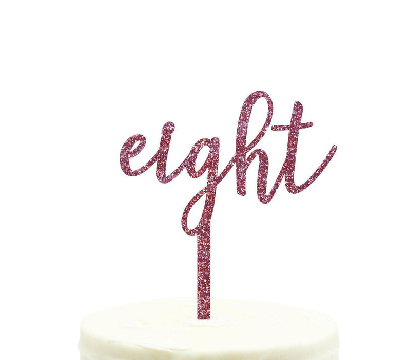Script Number Glitter Acrylic Birthday Cake Toppers-Set of 1-Andaz Press-Pink-Eight-