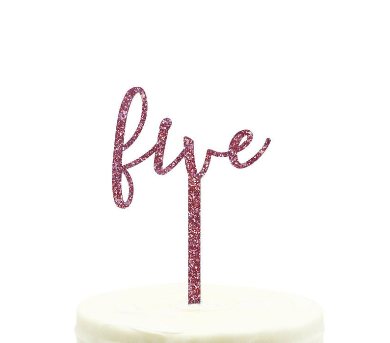 Script Number Glitter Acrylic Birthday Cake Toppers-Set of 1-Andaz Press-Pink-Five-