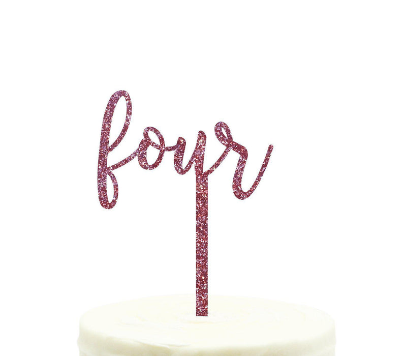 Script Number Glitter Acrylic Birthday Cake Toppers-Set of 1-Andaz Press-Pink-Four-