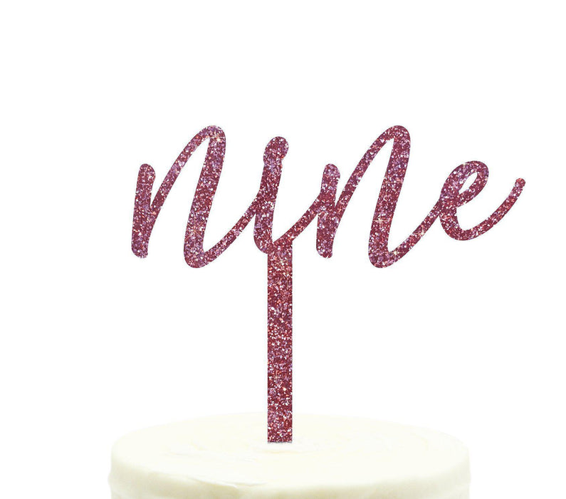 Script Number Glitter Acrylic Birthday Cake Toppers-Set of 1-Andaz Press-Pink-Nine-