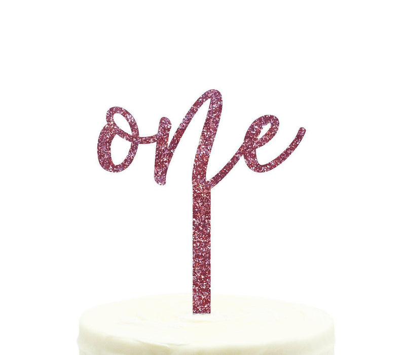 Script Number Glitter Acrylic Birthday Cake Toppers-Set of 1-Andaz Press-Pink-One-